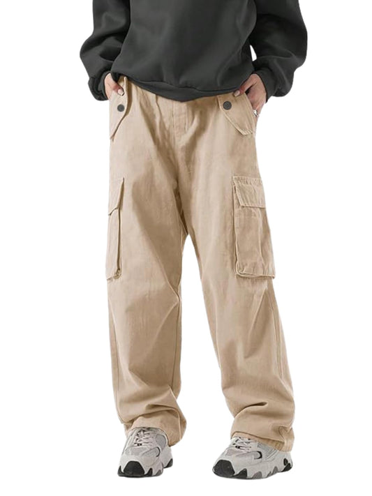 Greciilooks MenS Loose Low Rise Cargo Pants | Baggy 6 Pocket Lower Pant | Casual Cotton Pents | Formal Trousers Brown