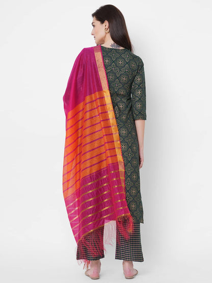 GoSriKi Women's Cotton Blend Straight Printed Kurta and Palazzos & Dupatta (Client Nw-GO)