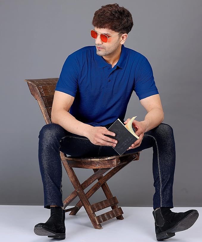 Baghadbillo MenS Regular Fit Solid Polo Half Sleeve T-Shirt Royal Blue