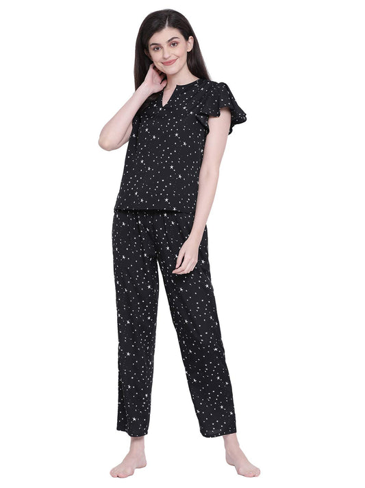 Clovia Crepe Womens Top & Pajama Pajama Set Regular Pajamas (Ls0530P13_Black), Medium