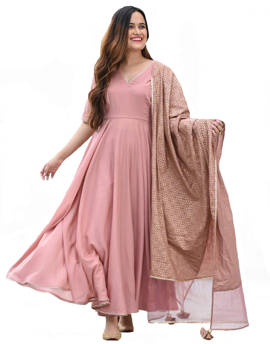 Anni Designer WomenS Pure Cotton Anarkali Kurta, Palazzos And Dupatta (Subha-Peach_Xxl)
