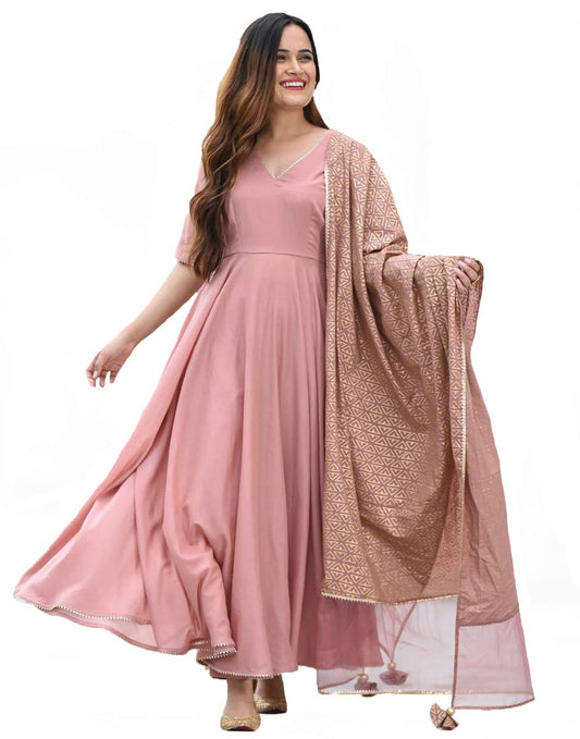 Anni Designer WomenS Pure Cotton Anarkali Kurta, Palazzos And Dupatta (Subha-Peach_Xxl)