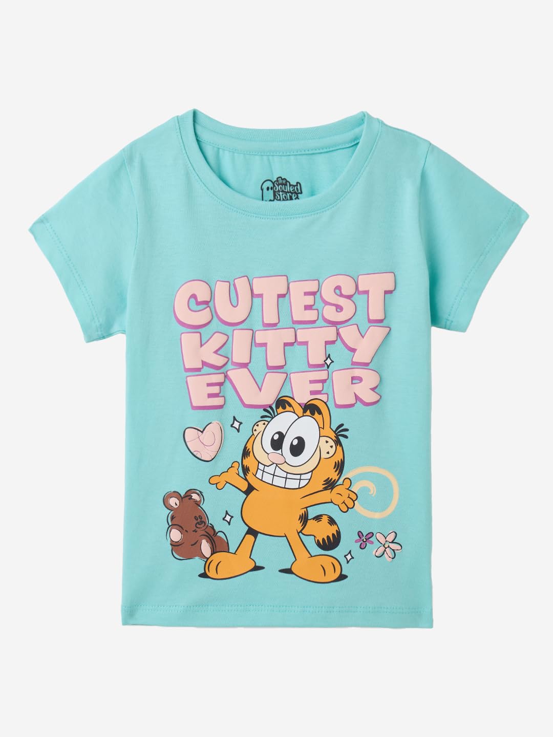 The Souled Store Official Garfield : Cutest Kitty Girls Short Sleeves Round Neck Graphic Printed Regular Fit Cotton T-Shirts Blu