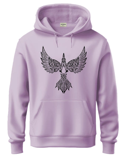 ADRO Men's Cotton Neck Hooded Sweatshirt (H24-BIRD-PU_Lavender