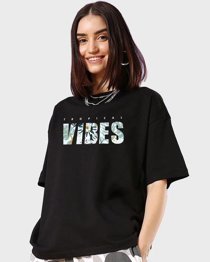 Bewakoof Womens Typography Oversized Fit Half Sleeve Round Neck Cotton T-Shirt