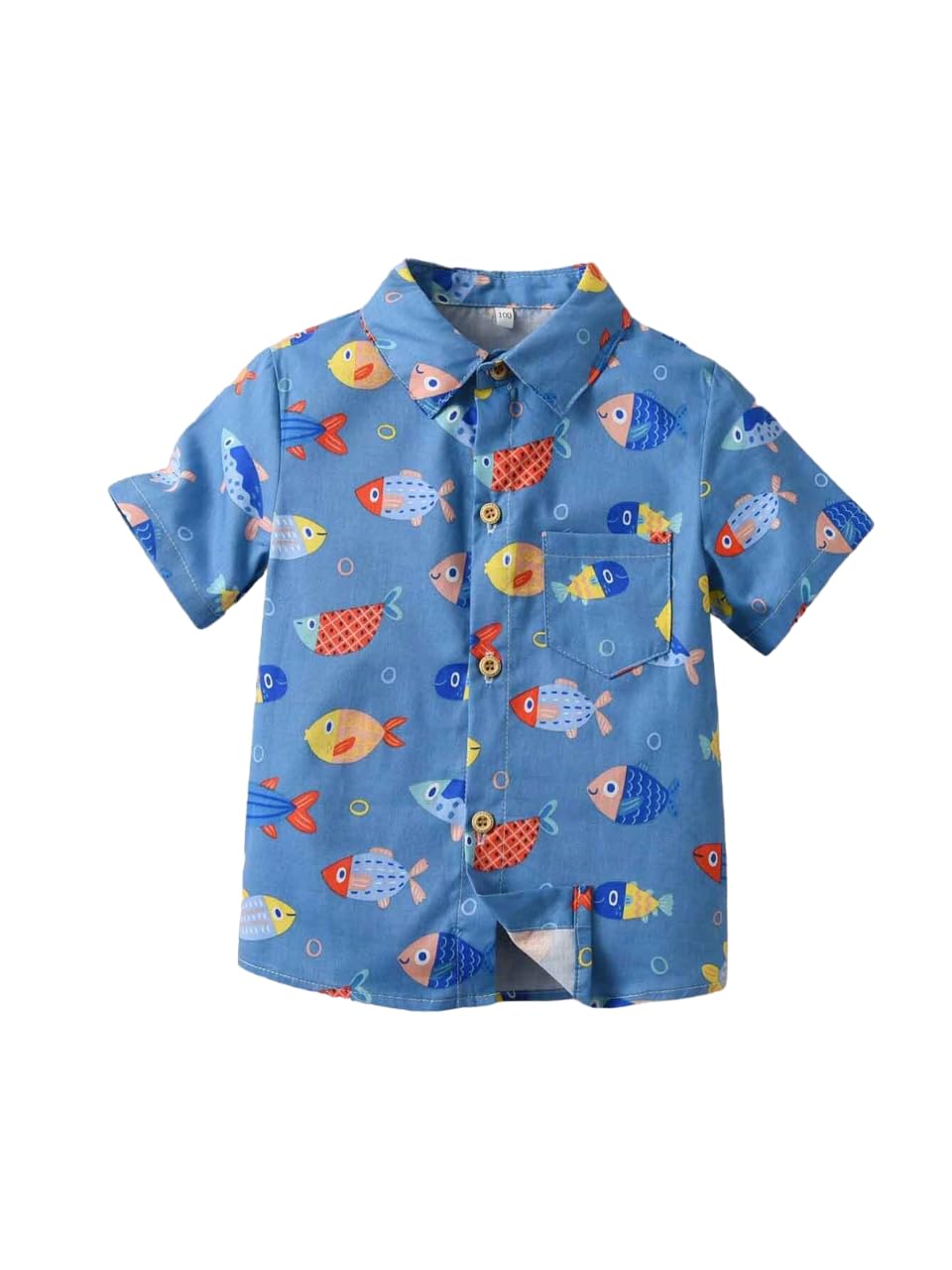TAGAS Boys Cartoon Graphic Patched Pocket Casual Shirt | Fancy Shirt | Party Shirt for Boys and Kids Blue