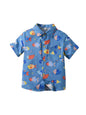 TAGAS Boys Cartoon Graphic Patched Pocket Casual Shirt | Fancy Shirt | Party Shirt for Boys and Kids Blue