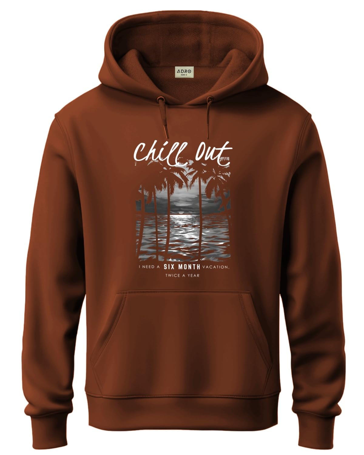ADRO Men's Cotton Neck Hooded Sweatshirt (H24-CHILL-BR_Downtown Brown