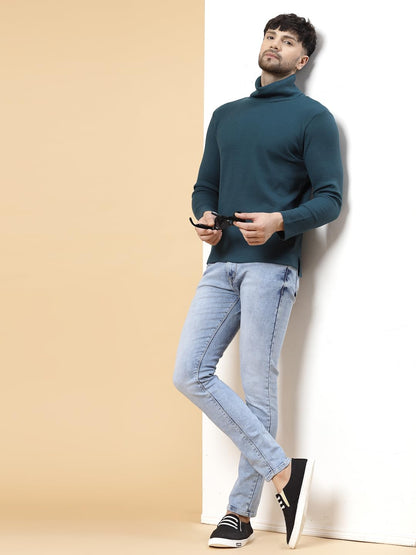 Rigo Full Sleeves High Neck T-Shirts for Men | Waffle Knit Solid T-Shirt for Men | Printed Casual Turtleneck T-Shirts for Men Gr