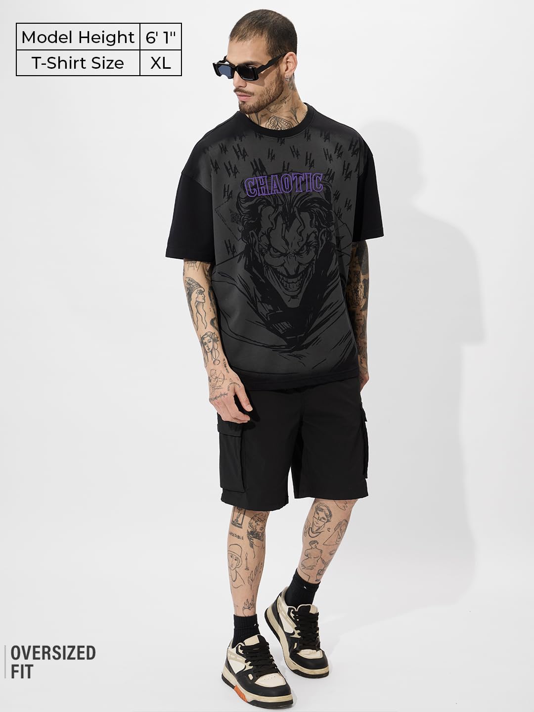 The Souled Store Official X-Joker Originals: Chaotic Oversized T-Shirt for Men Boys Cotton Casual Half Sleeves Baggy Loose Fit D