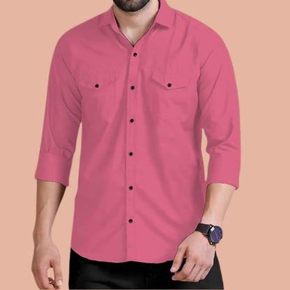 Rebelify Double Pocket MenS Casual Shirt - Regular Fit, Solid Spread Collar, Versatile Everyday Wear, Comfortable And Stylish De