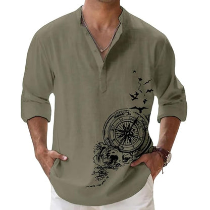 Deemoon MenS Cotton Blend Mandarin Collar Self One Design Full Sleeve Casual Short Kurta