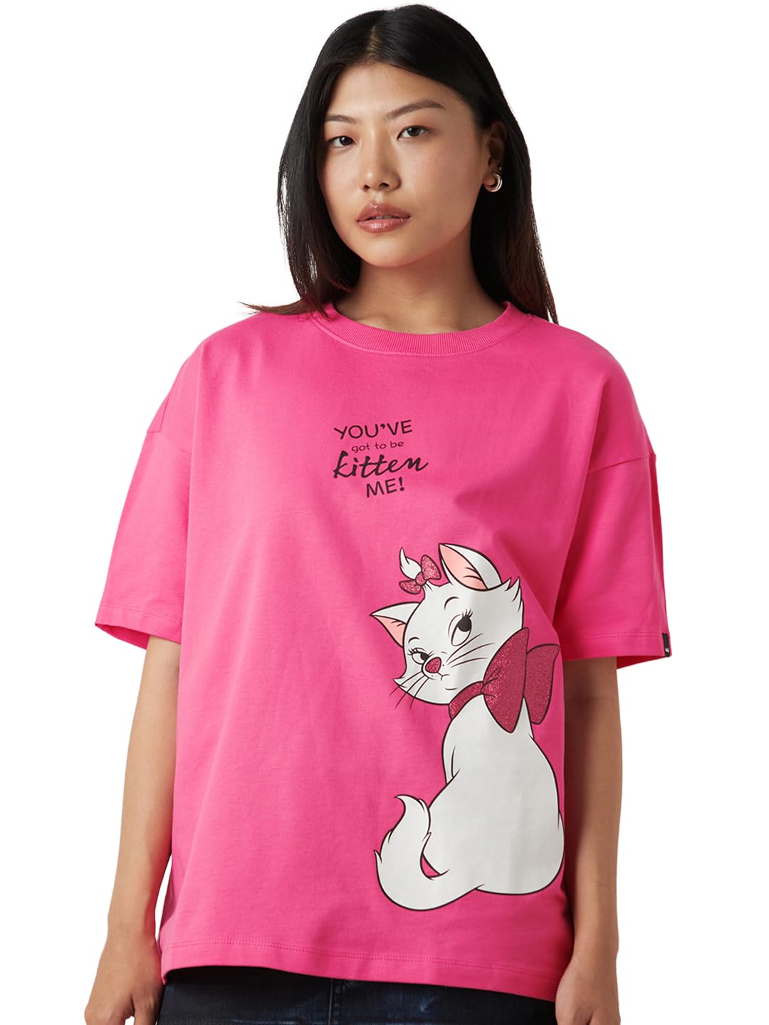 Bewakoof Heavy Duty 1.0 Official Disney Merchandise The Aristocats Womens Graphic Print Oversized Fit Half Sleeve Round Neck Te