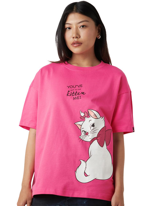 Bewakoof Heavy Duty 1.0 Official Disney Merchandise The Aristocats Womens Graphic Print Oversized Fit Half Sleeve Round Neck Te