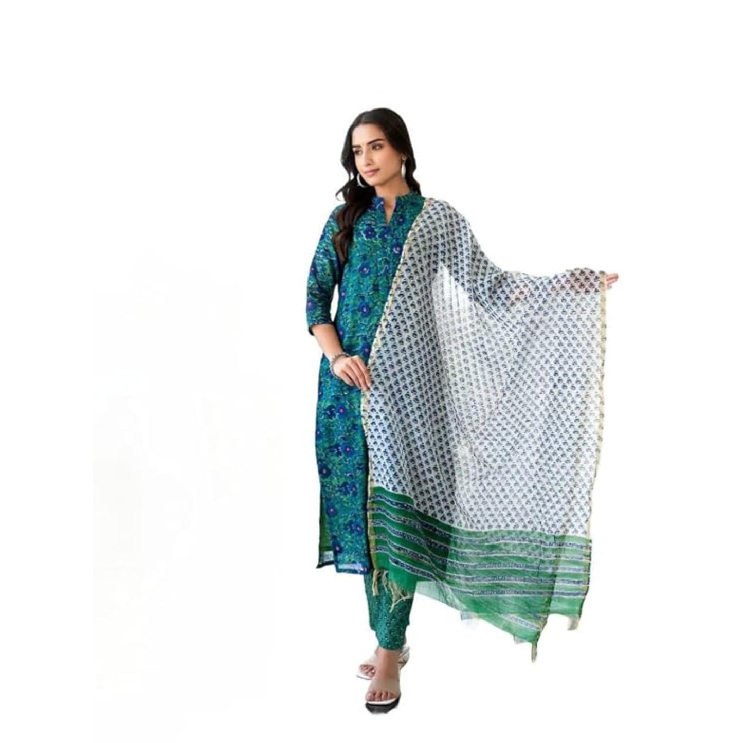 Modestouze Attires WomenS Rayon Blend Straight Floral Print Kurta With Pant & Dupatta | Women Co-Ords Set | Kurta Set For Women