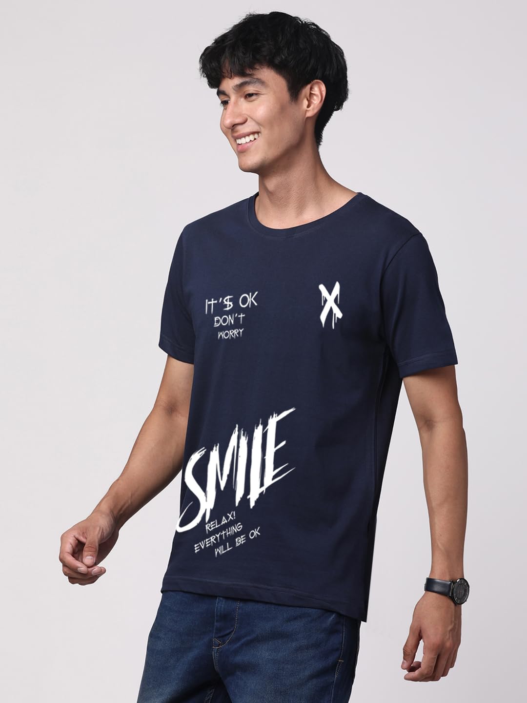 ADRO Mens Smile Printed Cotton T-Shirt_RN24-L2-SMILE-NB