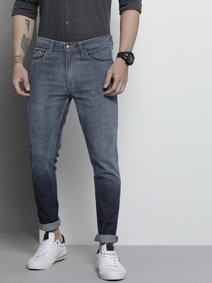 The Indian Garage Co Men Slim Fit Colorblocked Mid-Rise Stretchable Jeans Blue