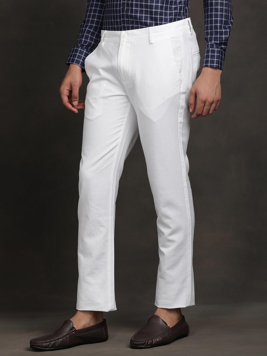 Turtle Men Cotton Linen Ultra Slim Fit Solid White Flat Front Casual Trouser || Pant || Mens Trouser
