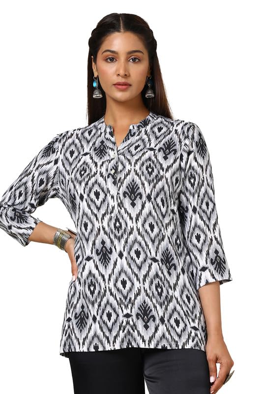 Soch Womens Grey Rayon Ikat Print Straight Tunic