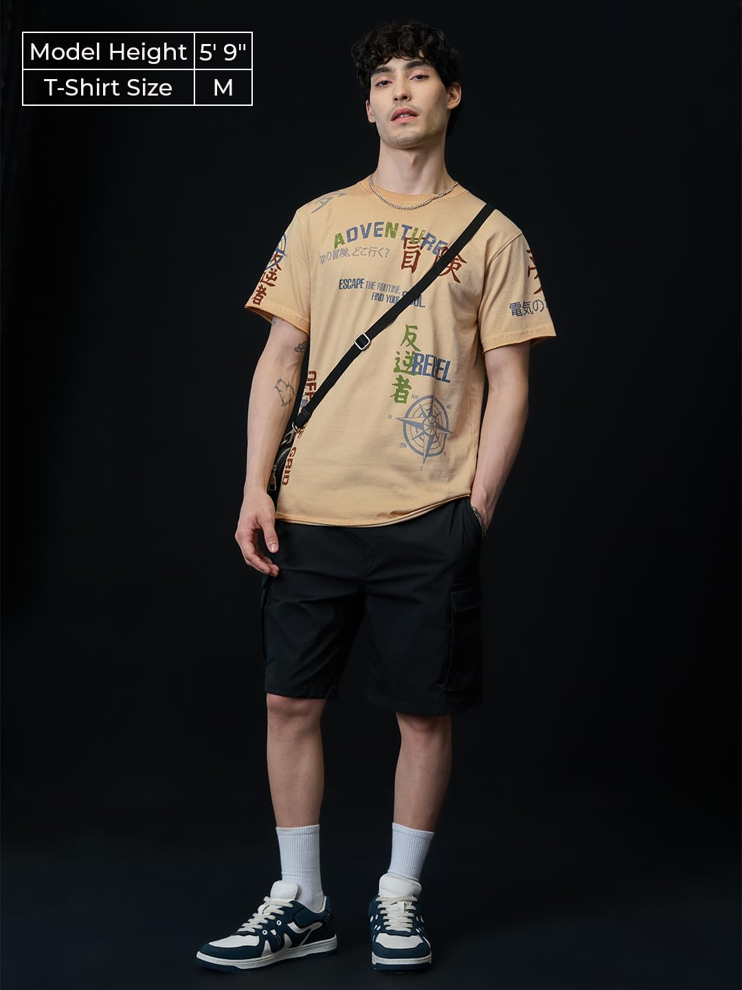 The Souled Store Relaxed T-Shirt: Adventure Men and Boys Short Sleeves Round Neck Beige Graphic Printed Relaxed Fit Cotton T-Shi