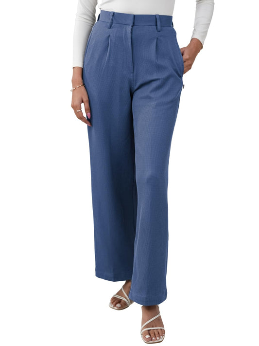 Greciilooks High Waist Cotton Trousers For Women  Flared Parachute Pants With Side Pockets | Casual Travel Cargo Pants Blue