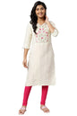Aurelia Women Off White Viscose Zari Solid Yarn Dyed Straight Kurta