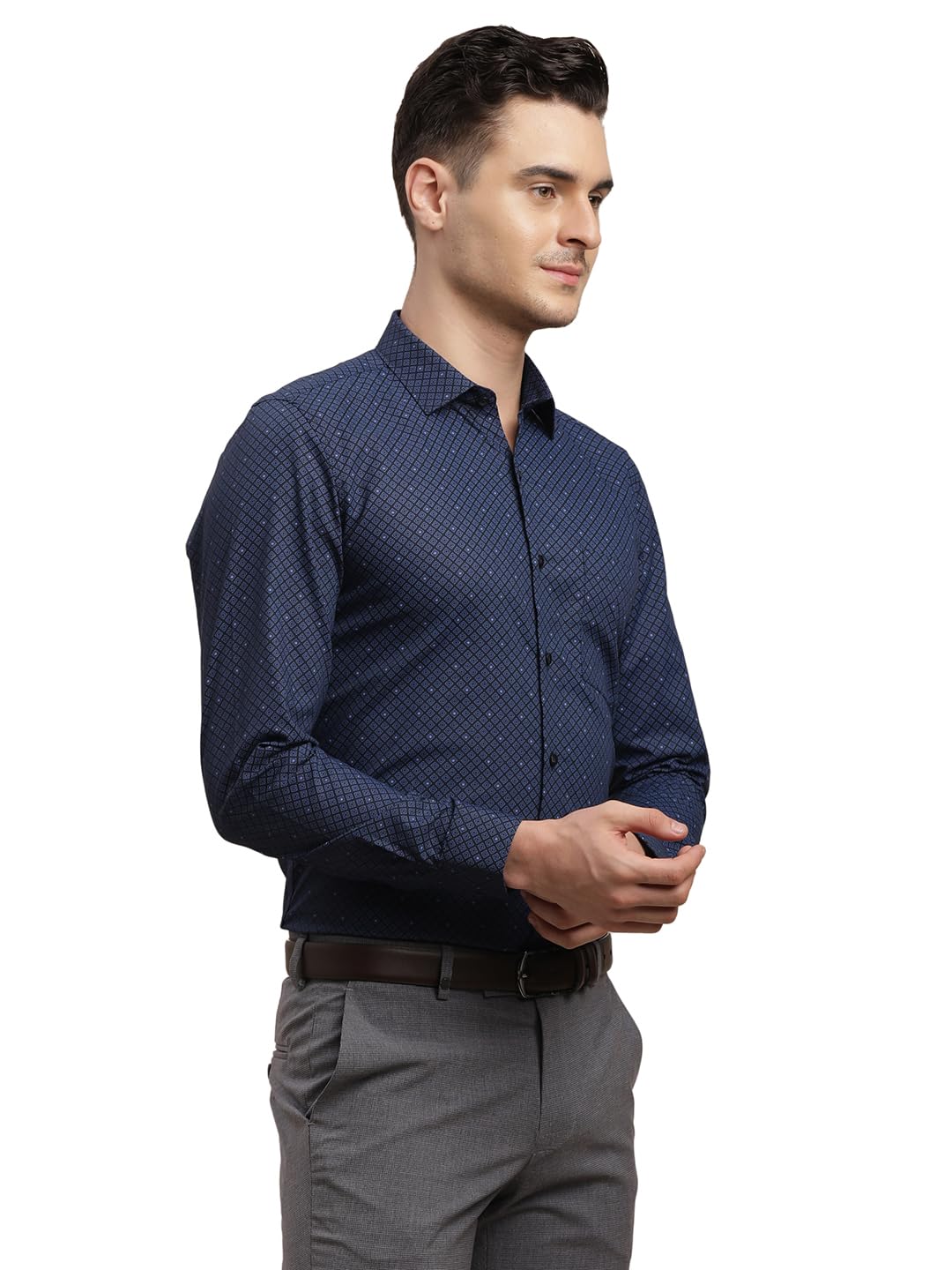 Turtle Men 100% Cotton Printed Slim Fit Blue Formal Shirt