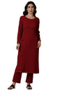 Aurelia Red Yarn Dyed Straight Kurta & Palazzo for Women (Size: XL)-24NOAS15381-E705321