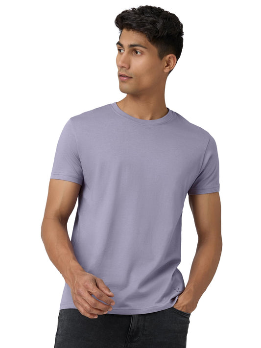 XYXX Mens Solid Regular Fit T-Shirt (XY_CR15_Tshirt_1_Grey Lilac