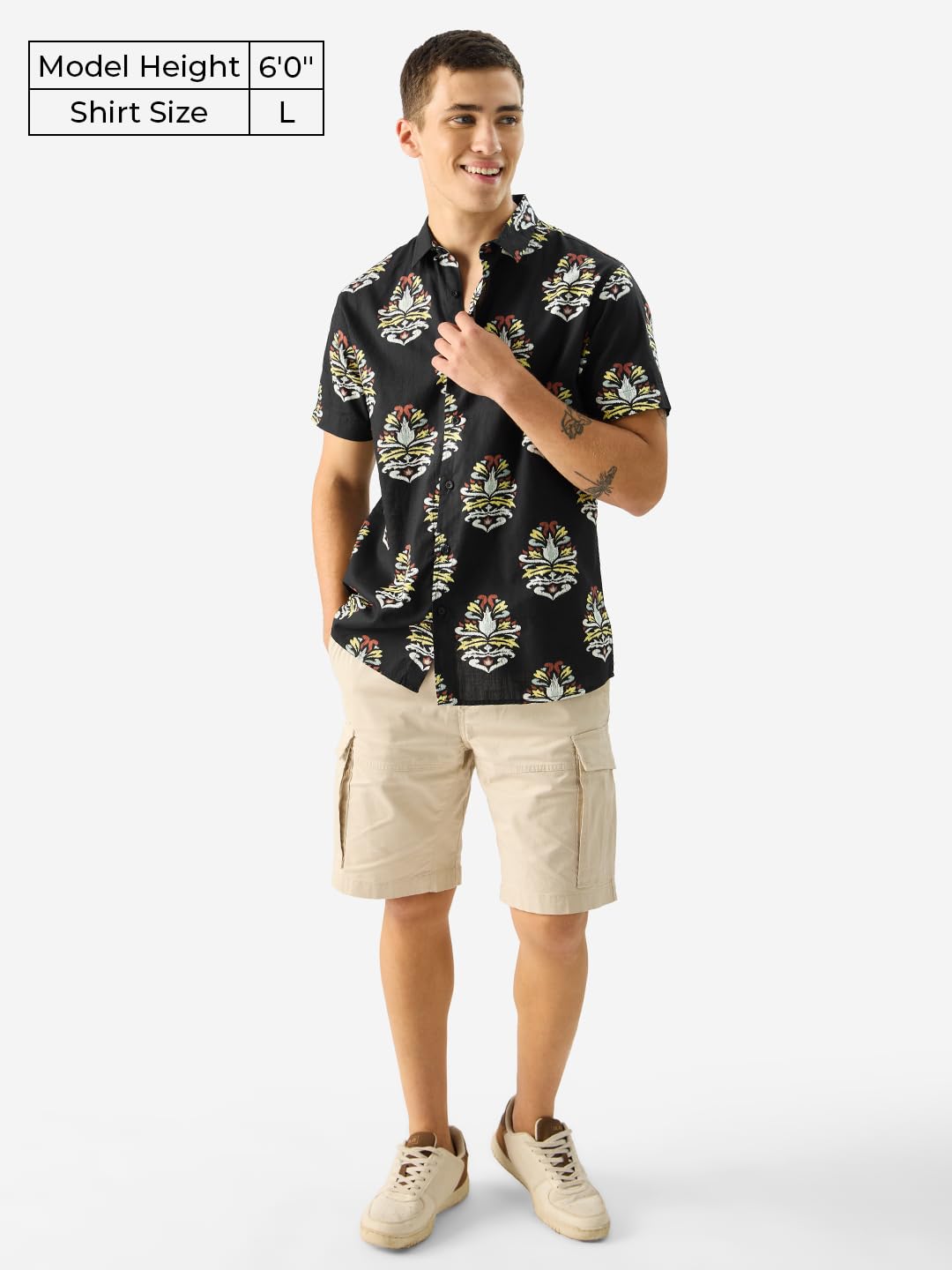 The Souled Store Sierra Black Short Sleeve Button Down Collared Printed Regular Fit Cotton Summer Shirt for Men & Boys