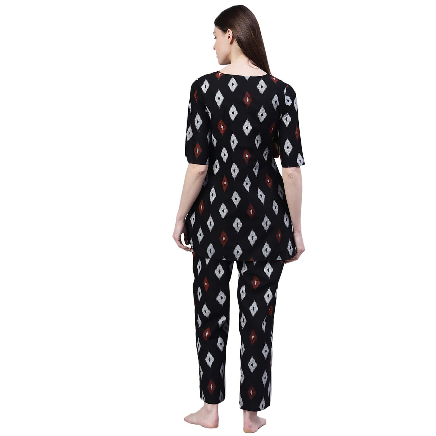 Stylum Womens Cotton Block Print Night Suit Set Black