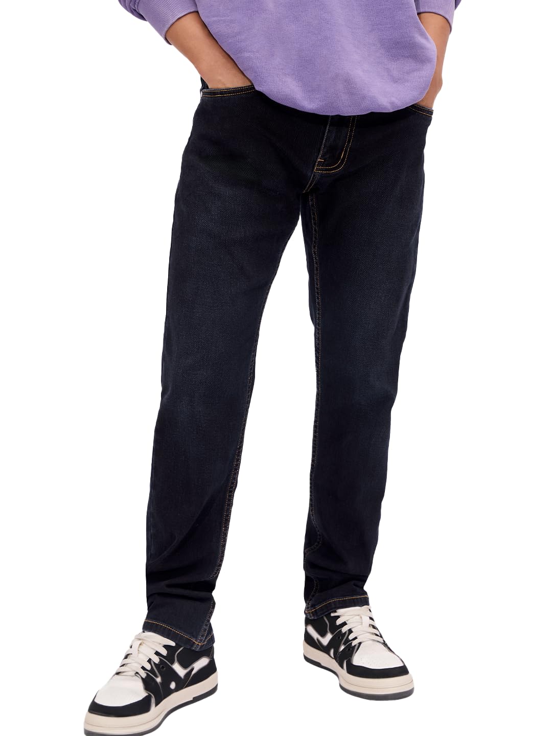 The Souled Store Denim: Dark Navy Men and Boys Buttoned Slim Fit Jeans