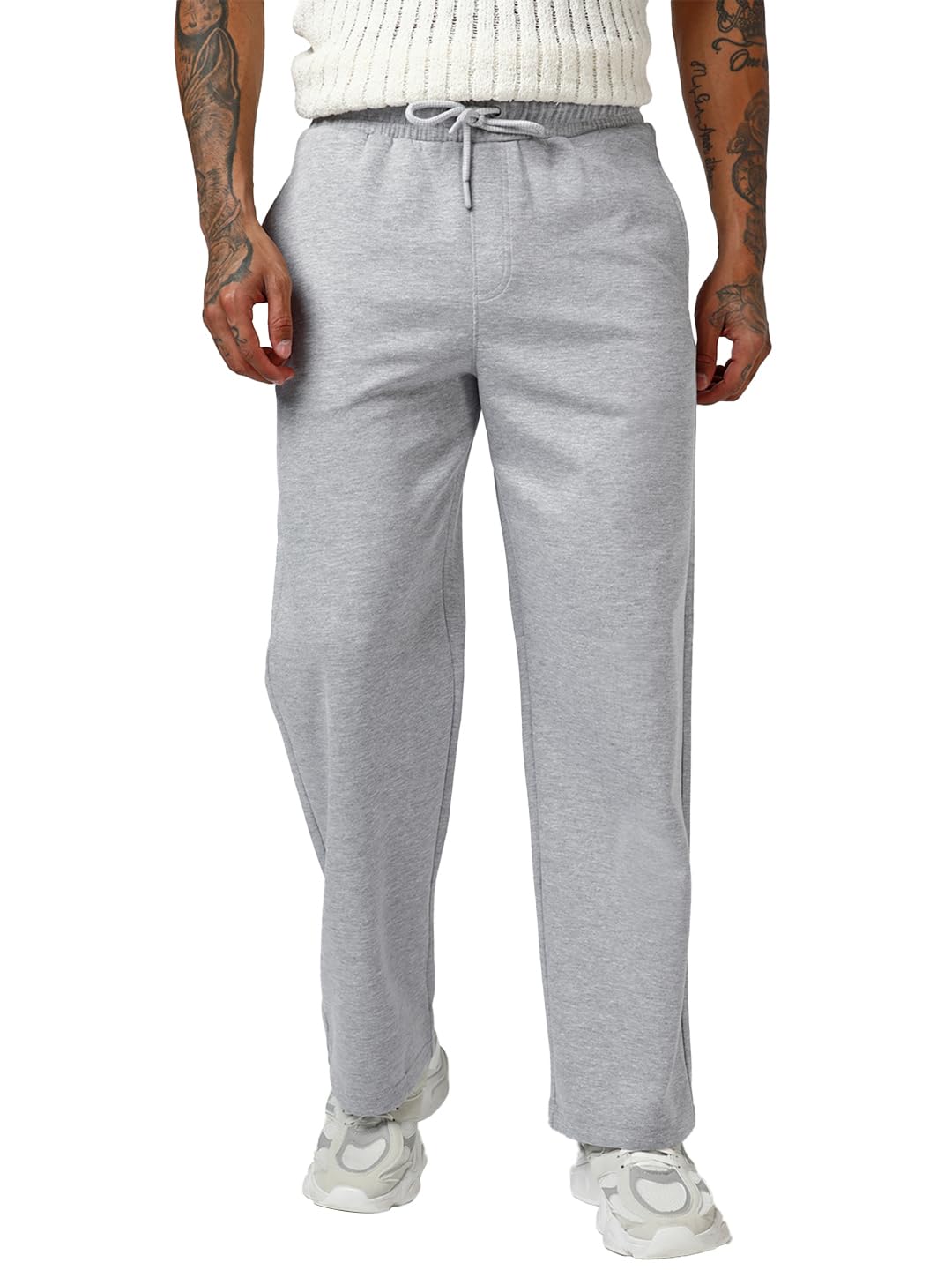 Bewakoof MenS Self Design Straight Fit Poly Cotton Track Pant_694386_Grey_Xl