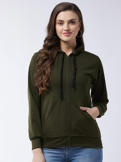 Pivl Full Sleeve Solid Women Sweatshirt_Olive, L