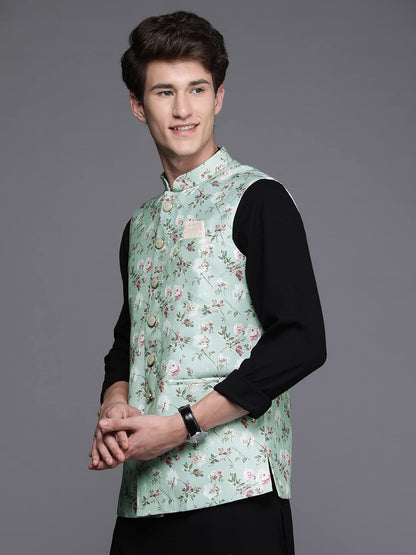 Manyavar MenS Nehru Jacket (Jcba070-317_Green
