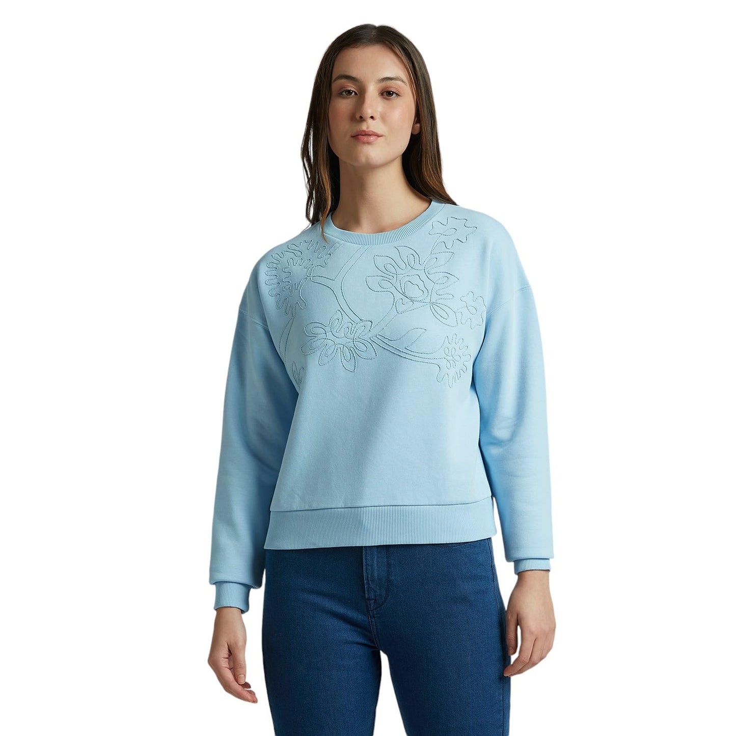 Blue Embroidered Full Sleeve Sweatshirt