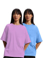 JUNEBERRY Pure Cotton Drop Shoulder Oversized Baggy Fit Half Sleeve Plain Solid Round Neck Multicolor T-Shirt for Women & Girls