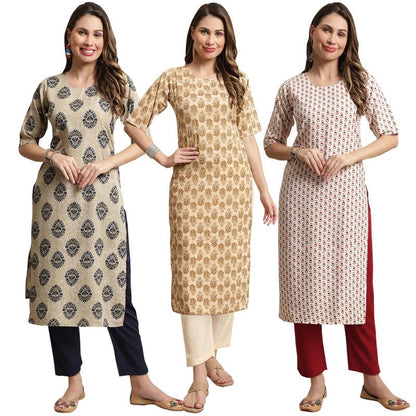 Pinkmint Straight Crepe Kurta & Pant For Women Ethnic Kurta Set For Women (Pack Of 3)
