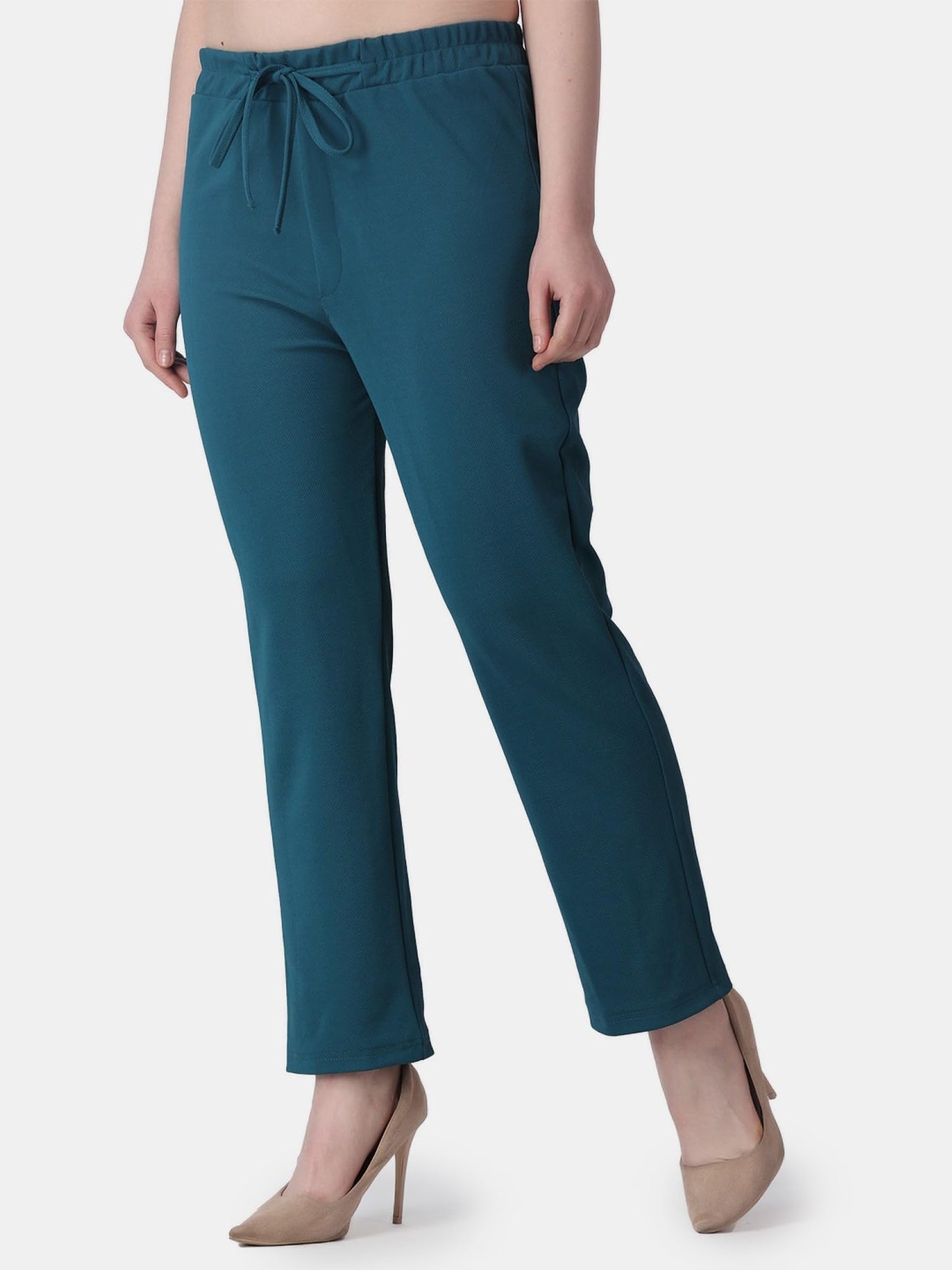POPWINGS Casual Solid Trousers for Women || Straigh Leg Plain Women Trousers for Summer || Pull On Trousers for Women || Regular