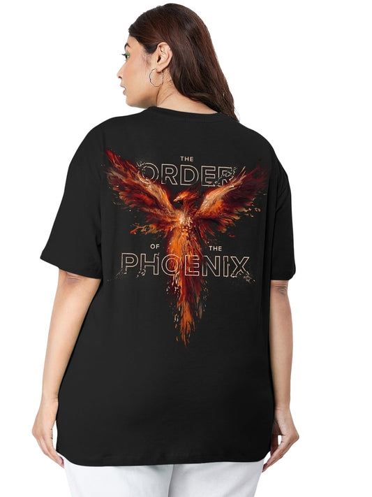 Bewakoof X Official Harry Potter Merchandise Womens Order of The Phoenix Graphic Printed Cotton Jersey Plus Size T-Shirt - Over