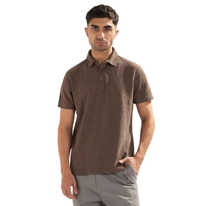 Nobero MenS Self Design Regular Fit Polo Shirt (1M-Twpo-R0031_Brown