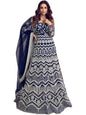 PATLANI Womens Naylon Net Embroiered Full Stitched Gown with Dupatta. Dark Blue