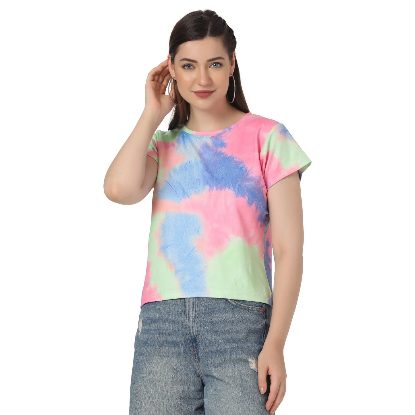 Greciilooks Womens Lycra Regular Fit Jeans Tops (Pink, X-Large)