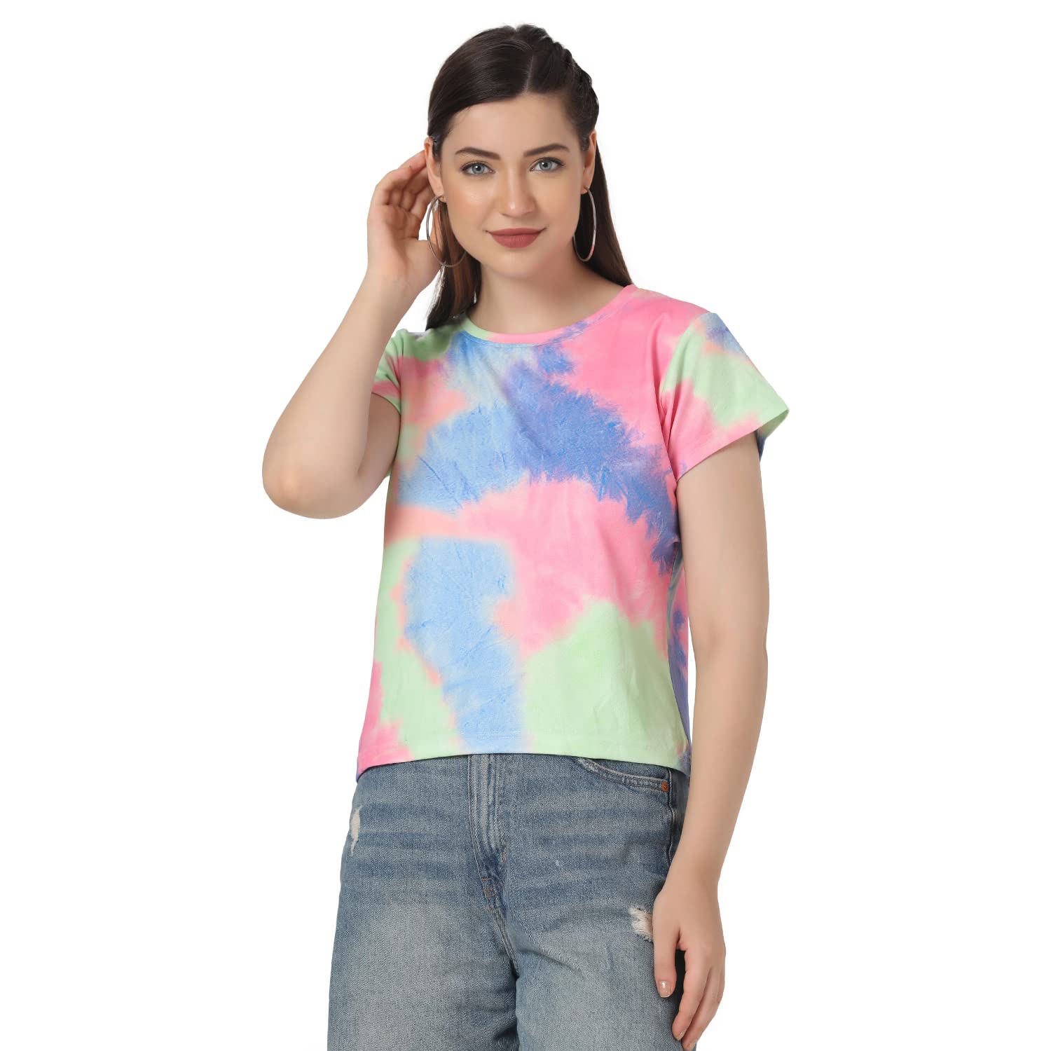 Greciilooks Womens Lycra Regular Fit Jeans Tops (Pink, X-Large)
