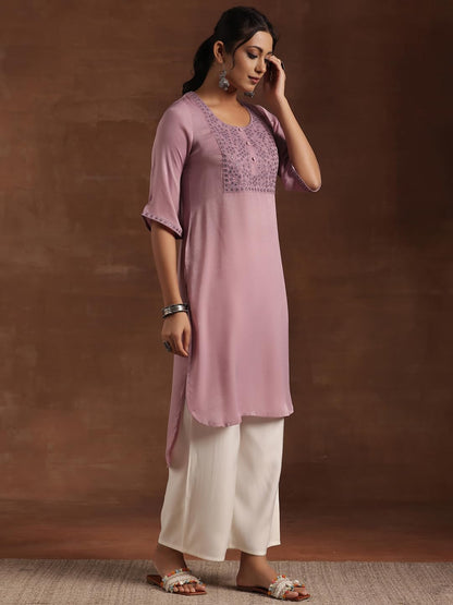 Libas WomenS Polyester Yoke Design Straight Kurta (29204 Lavender