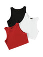 Toochki Tops for Woman | Spandex Top | Crop | Short | Western | for Jeans | Sleeveless | Stretchable | Pack of Three | Black-Whi