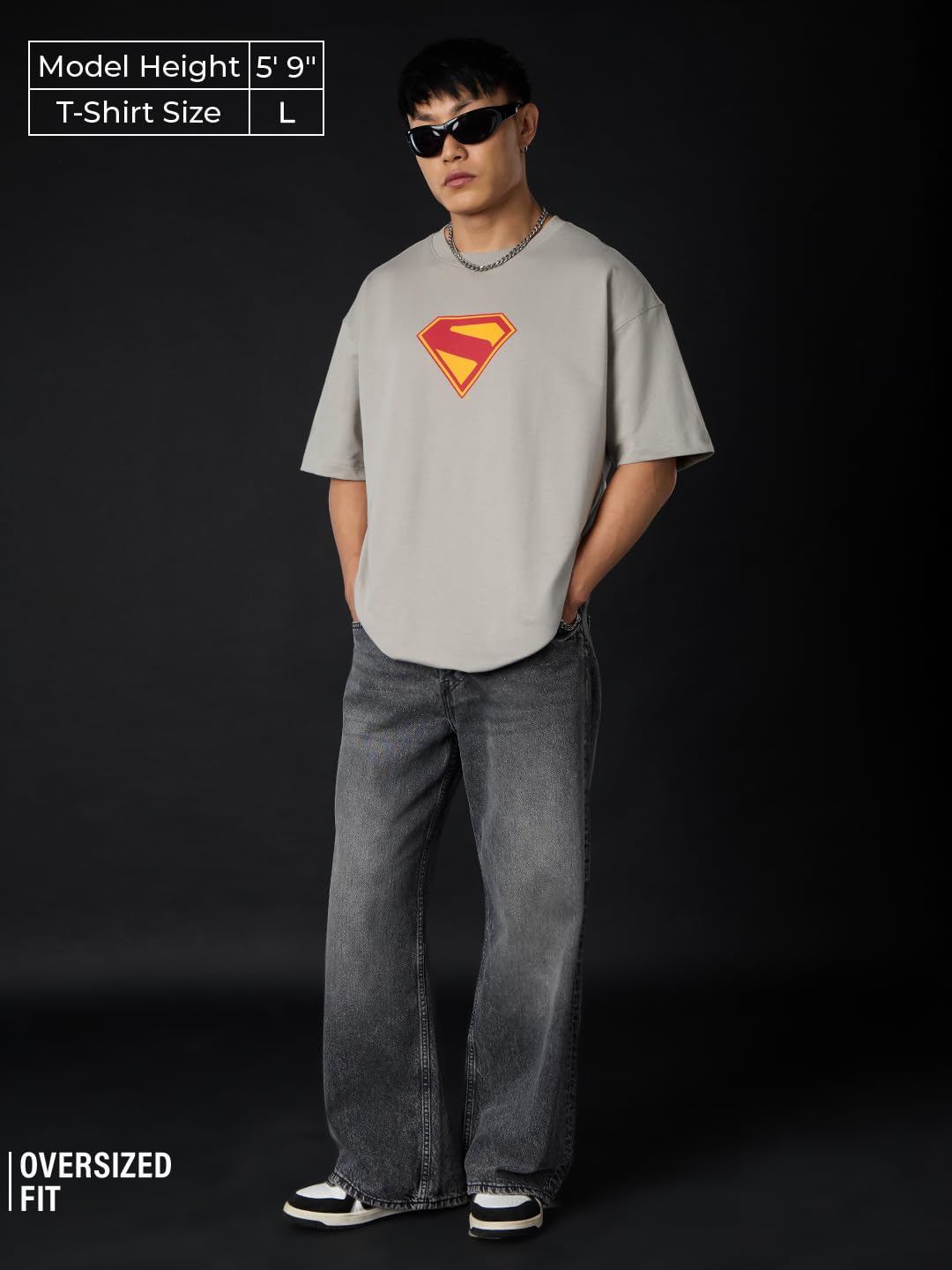 The Souled Store Superman: Take Me Home Men and Boys Short Sleeves Round Neck Grey Graphic Printed Cotton Drop Shoulder Lightwei