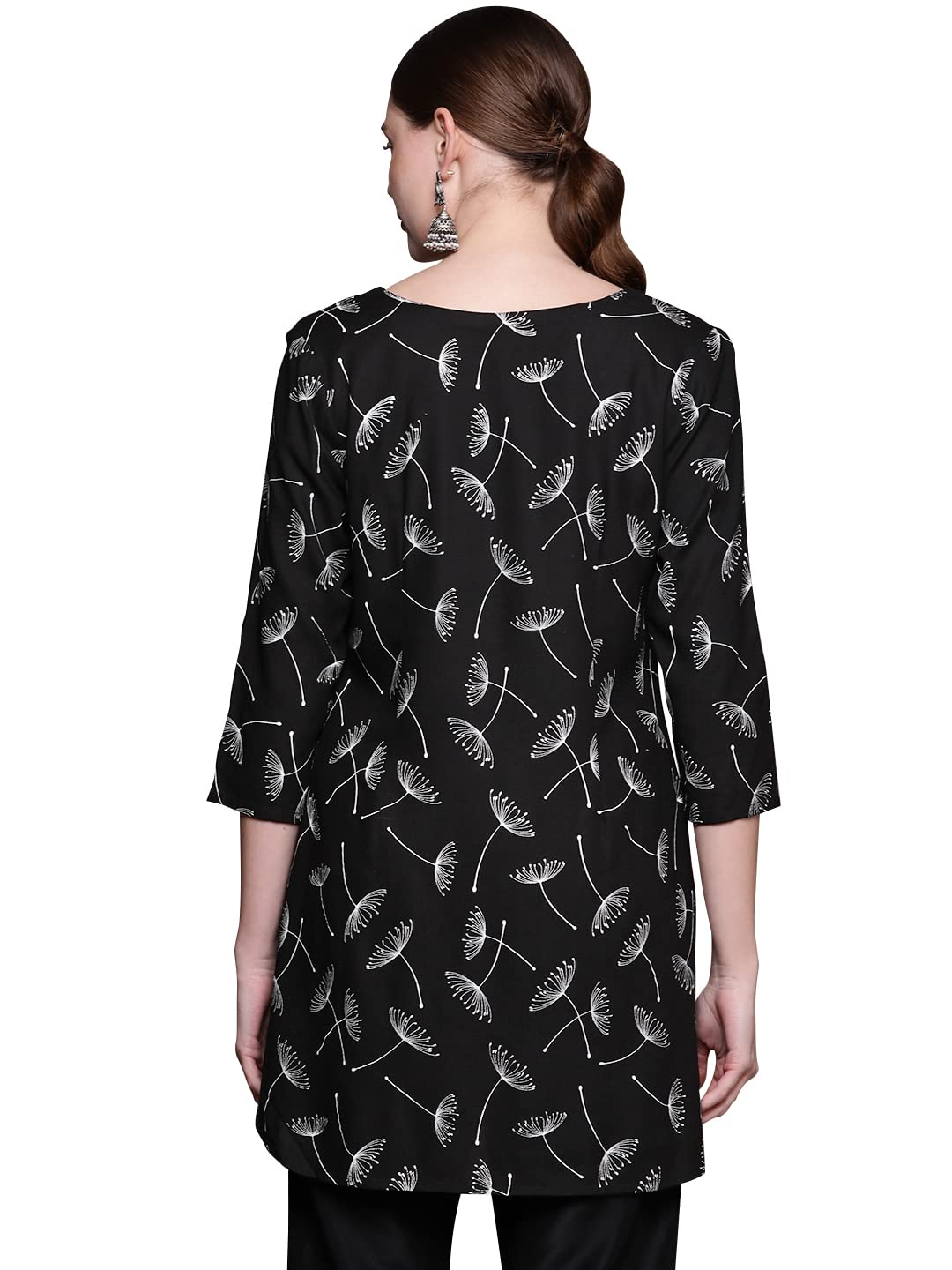 ZIYAA Floral Regular Fit Women's Black Rayon Printed Tunic