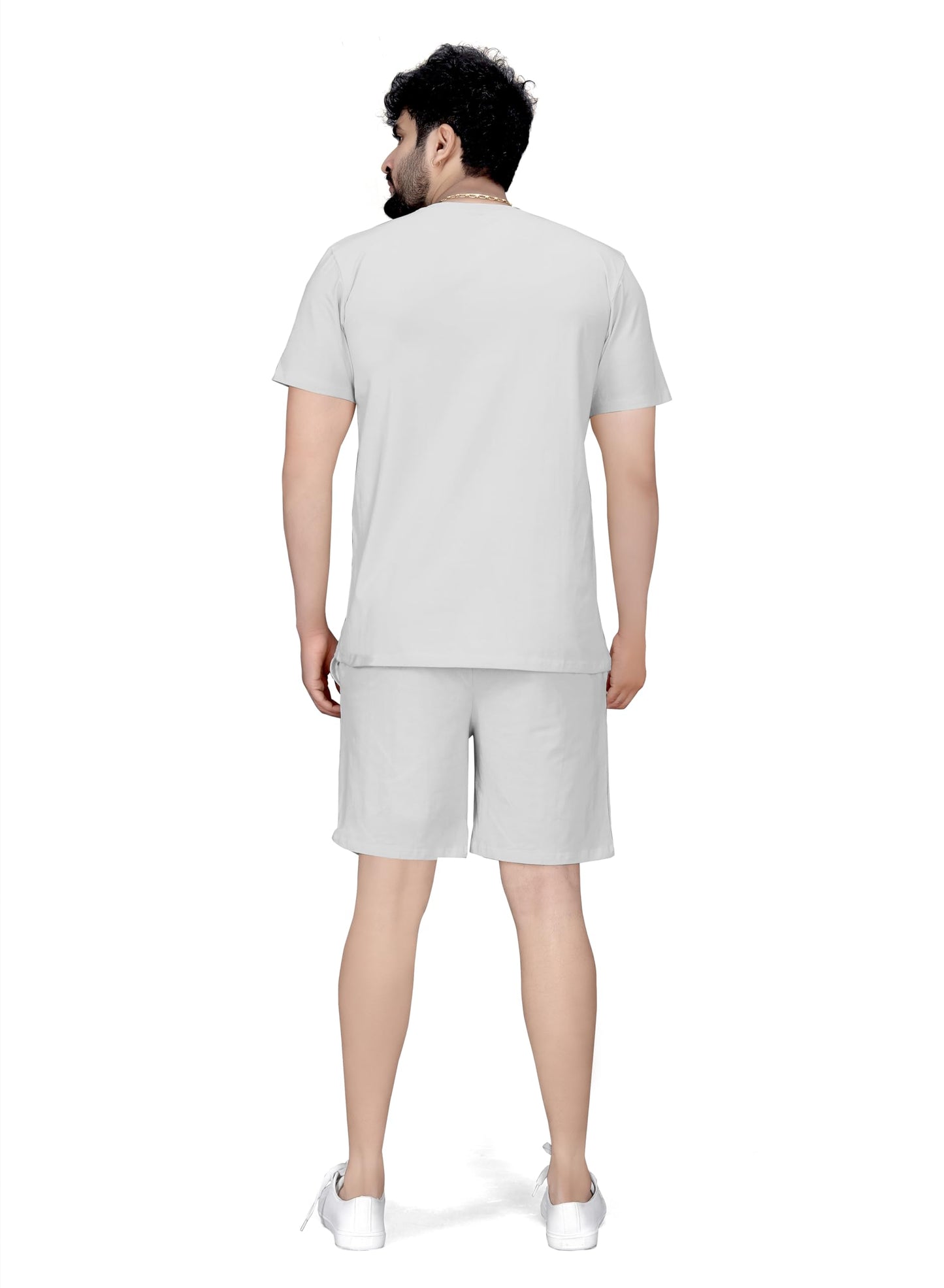 ELLITI Cotton Blend Casual Round Neck Half Sleeve Oversized Co-ord Set Mens, Pyjama Set, Sleepwear Loungewear T-Shirt and Short