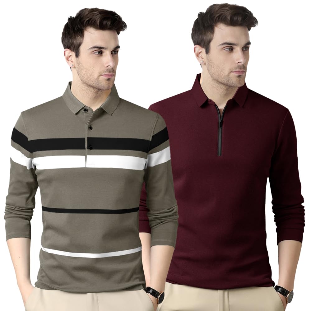 Noble Monk MenS Regular Fit Polo T Shirt |Full Sleeves |Collar Tshirts | Casual T-Shirt For Men